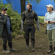 Anthony Russo, Chris Evans, and Joe Russo, on the set of Infinity War.